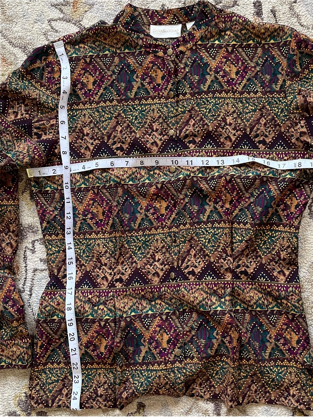 Dana Buchman Silk Multicolor Long-Sleeve Botton up Shirt Size 6 - Picture 7 of 11
